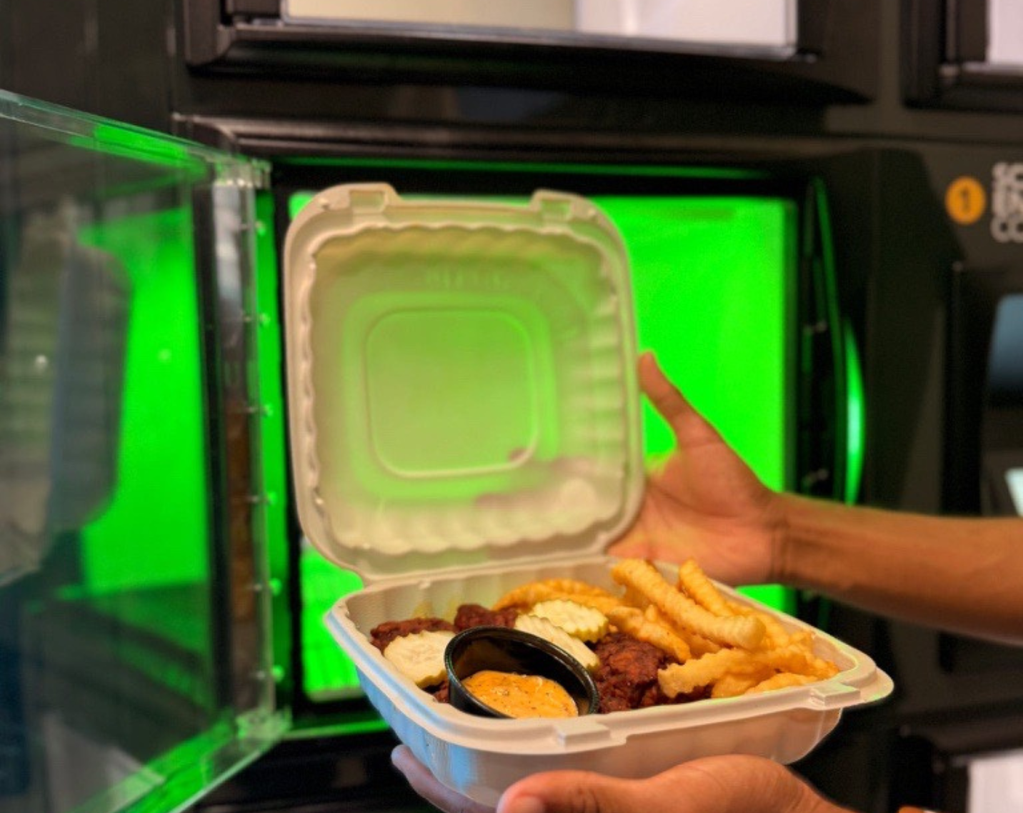 A plate of food coming from a ghost kitchen locker. 